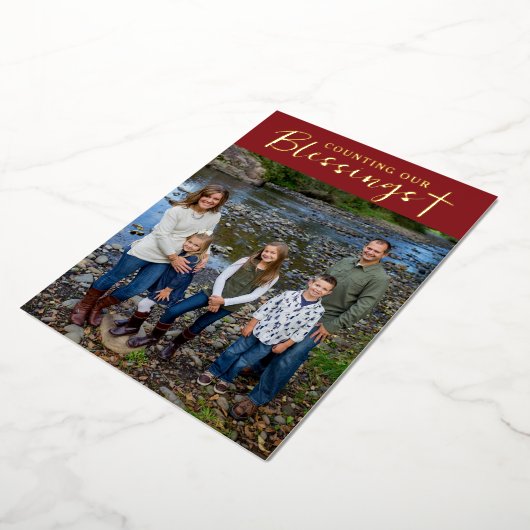 Carte De Vœux En Aluminium Christmas Blessings Photo Cross Script Faith Red (Rotation)