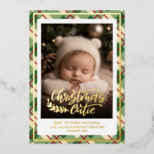 Carte De Vœux En Aluminium Christmas Cutie | Baby Photo Plaid Holiday (Recto)