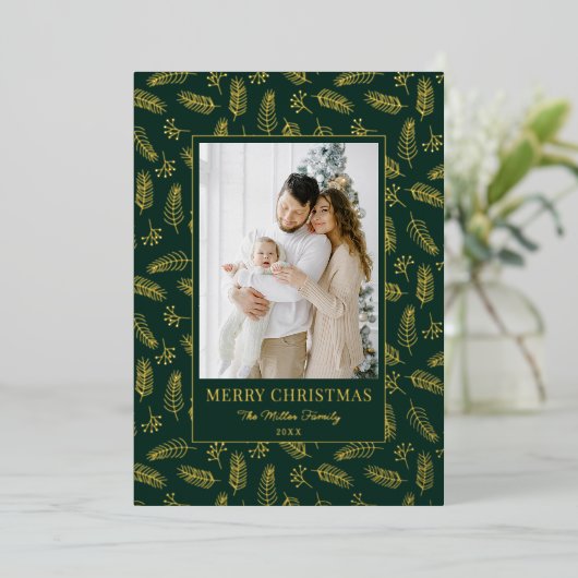 Carte De Vœux En Aluminium Christmas Holiday Pine Branches Elegant (Debout devant)