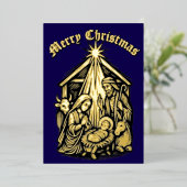 Carte De Vœux En Aluminium Christmas Nativity Retro Medieval Woodcut (Debout devant)