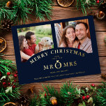 Carte De Vœux En Aluminium Christmas Navy Chic Luxury Golden Effect 2 Photos<br><div class="desc">Christmas Navy Chic Luxury Golden Effect 2 Photos Wedding metallic Foil Save the Date Card with Envelope. For MR & MRS, MRS & MRS, MR & MR couples. If you want to coordinate the back, I suggest you use the following color codes: Rose Gold C3999B - Gold #CBB068 - Silver...</div>