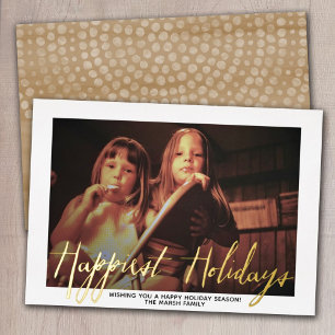 Carte De Vœux En Aluminium Christmas Photo - with Happiest Holidays in Gold