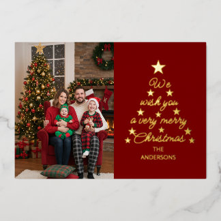 Carte De Vœux En Aluminium Christmas Tree Typography Gold Stars Family Photo 
