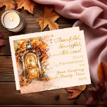 Carte De Vœux En Aluminium Chute Porte Thanksgiving Thankful Grateful Blessé<br><div class="desc">Que vous envoyiez des salutations personnelles ou professionnelles, ce design élégant apportera un sourire au visage de votre destinataire. Doté d'une charmante porte d'entrée en bois voûté rustique, magnifiquement illustrée en aquarelle et encadrée de feuilles d'automne et de citrouilles, la carte reflète l'esprit chaleureux et accueillant de la saison. Conçu...</div>
