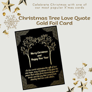 Carte De Vœux En Aluminium Citation d'amour de l'arbre de Noël Gold Foil Card