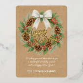 Carte De Vœux En Aluminium Classé Décembre Wreath Blanc Bow Aquarelle Or (Devant)