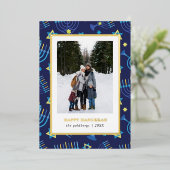 Carte De Vœux En Aluminium Classi Blue gold Menorah Stars 3 Photos Hanoukka (Debout devant)