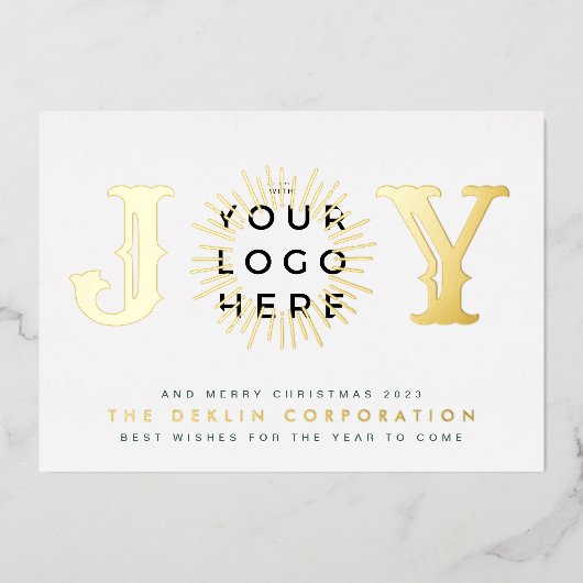 Carte De Vœux En Aluminium Classic Élégant Noël GOLD JOY Business LOGO (Recto)