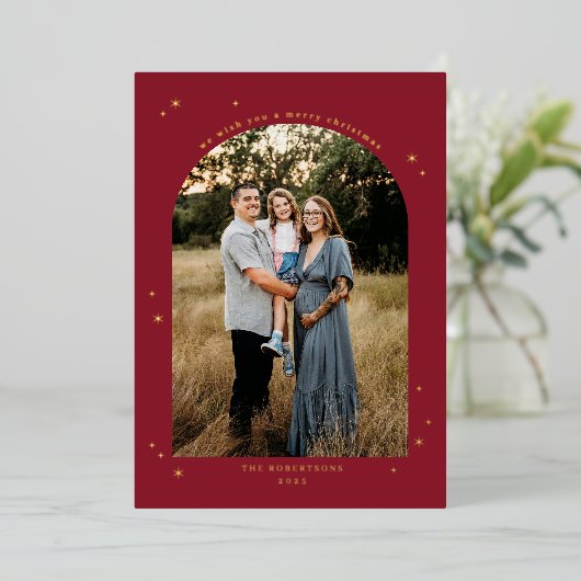 Carte De Vœux En Aluminium Classic Merry Christmas Arch Photo (Debout devant)