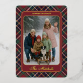 Carte De Vœux En Aluminium Classic Red Dark Blue Green Plaid Pattern Gold (Recto)