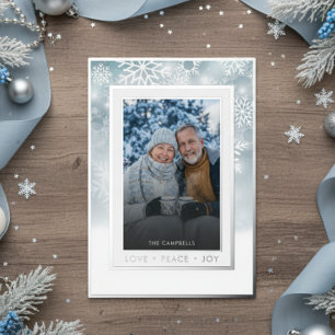 Carte De Vœux En Aluminium Classique Bleu Blanc Snowflake Amour Paix Joie Pho