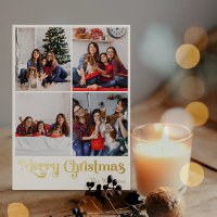 Classique simple à quatre photos Joyeux or de Noël