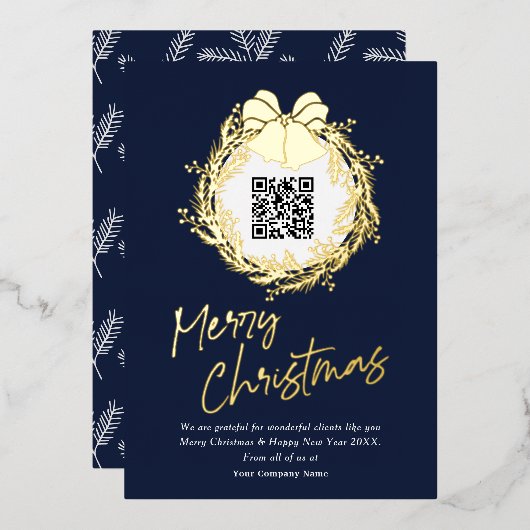 Carte De Vœux En Aluminium Code QR entreprise Joyeux Noël Foil Ho (Recto/Verso)