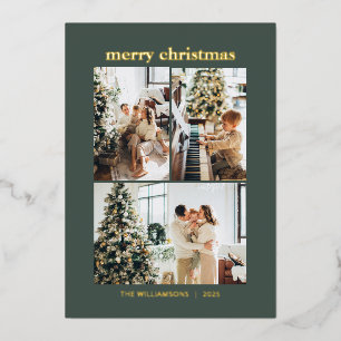 Carte De Vœux En Aluminium Collage de 3 photos minimal Joyeux Noël Vert Or