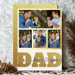Carte De Vœux En Aluminium Collage de 4 photos Papa Enfants Photos Je t'aime