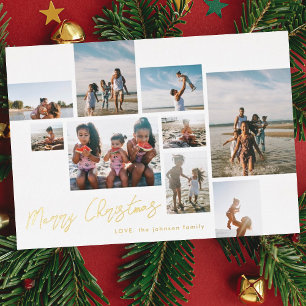 Carte De Vœux En Aluminium Collage de Noël personnalisé moderne en or