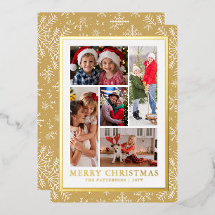 Carte De Vœux En Aluminium Collage de photos de Noël Flocon de neige doré