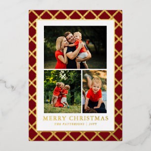 Carte De Vœux En Aluminium Collage de photos de Noël Vérification Rouge
