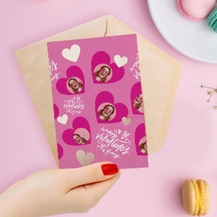 Carte De Vœux En Aluminium Collage de photos Saint-Valentin cœurs rose vif