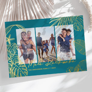 Carte De Vœux En Aluminium Collage de photos sarcelle Noël hawaïen