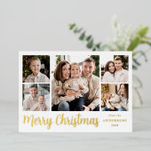 Carte De Vœux En Aluminium Collage photo Festive Gold Script 5 (Debout devant)