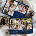 Carte De Vœux En Aluminium Collection photo de la marine de Noël Elégant<br><div class="desc">Célébrez la saison avec la carte de vacances Modern Elegant Joyeux Noël Marine Photo Collage feuille de vacances. Ce design élégant présente un collage de 5 photos à l'avant, avec 4 photos carrés entourant une photo plus grande au centre. "Joyeux Noël" est magnifiquement affiché en papier doré tendance sur un...</div>