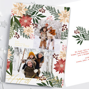 Carte De Vœux En Aluminium Collection photo de Noël Poinsettia Botanical