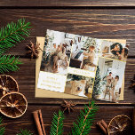 Carte De Vœux En Aluminium Collection photo en or blanc moderne Joyeux Noël<br><div class="desc">Carte de Noël moderne blanche et or personnalisée avec un collage photo de votre famille. Joyeux Noël en lettres élégantes. Votre nom de famille entouré de photos. Texte de feuille d'or sur un arrière - plan blanc.</div>