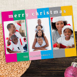 Carte De Vœux En Aluminium Colorée à rayures 3 Photo Collage Joyeux Noël<br><div class="desc">Envoyez une floraison festive à vos amis et à votre famille avec cette carte de Noël colorée. Sur un arrière - plan rayé, la carte affiche trois de vos photos préférées dans un effet de galerie. En haut, le salut "Joyeux Noël" est en typographie coque basse avec un aspect rétro...</div>