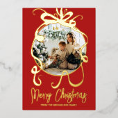 Carte De Vœux En Aluminium Conception élégante de nœud de Noël rustique rouge (Recto)