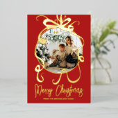 Carte De Vœux En Aluminium Conception élégante de nœud de Noël rustique rouge (Debout devant)