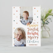 Carte De Vœux En Aluminium Confetti moderne Joyeux Joyful Bright Deux Arche P (Debout devant)