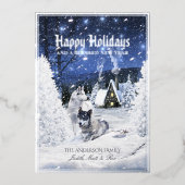 Carte De Vœux En Aluminium Conte de fées hivernales de Noël, Loups en neige - (Recto)