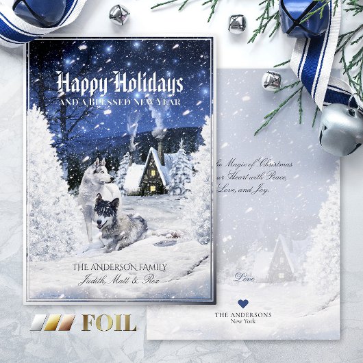 Carte De Vœux En Aluminium Conte de fées hivernales de Noël, Loups en neige -