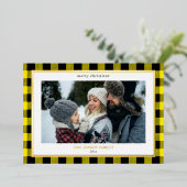 Carte De Vœux En Aluminium Cosy Jaune Noir Plaid Bordure 3 Photos Noël (Debout devant)