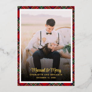 Carte De Vœux En Aluminium Couples Plaid Photo Tartan Christmas Gold