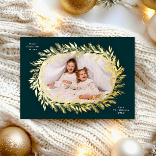 Carte De Vœux En Aluminium couronne de Noël botanique photo or