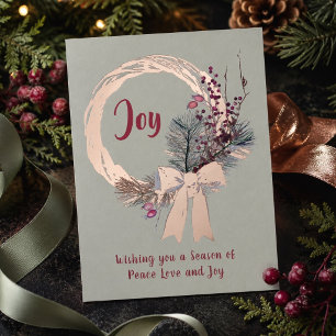 Carte De Vœux En Aluminium Couronne de Noël élégante Joie Noël Rose Or