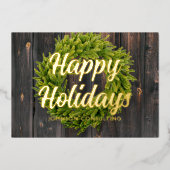 Carte De Vœux En Aluminium Couronne de pin rustique de Noël en bois (Recto)