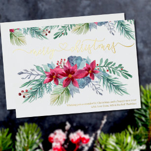 Carte De Vœux En Aluminium Couronne de poinsettia à feuillage d'hiver aquarel
