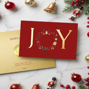 Carte De Vœux En Aluminium Couronne nordique Paix Joie Amour Rouge Noël Or
