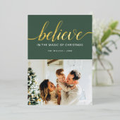 Carte De Vœux En Aluminium Croire Noël Script photo vert (Debout devant)