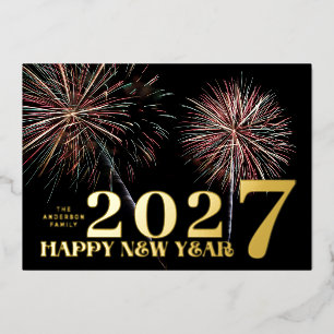 Carte De Vœux En Aluminium Custom Fireworks GOLD HAPPY NEW YEAR 2024 PHOTO