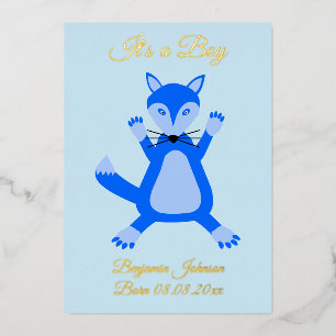 Carte De Vœux En Aluminium Cute Blue Baby Boy Fox Custom