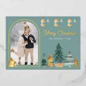 Carte De Vœux En Aluminium Cute traditionnelle Arc nordique Photo Noël Turquo (Recto)