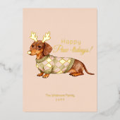 Carte De Vœux En Aluminium Dachshund Dog Christmas Checkered Sweater Photo (Recto)