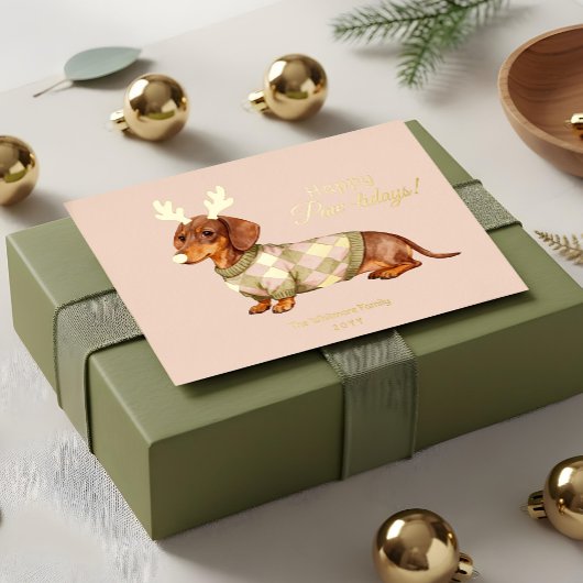 Carte De Vœux En Aluminium Dachshund Dog Christmas Checkered Sweater Photo