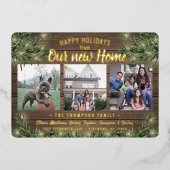 Carte De Vœux En Aluminium De New Home 3 Photo Noël Vert et lumières (Recto)