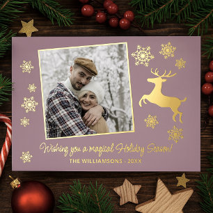 Carte De Vœux En Aluminium Deer & Snowflakes Personnalisés Sur Mauve Rose Gol