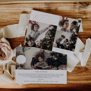 Carte De Vœux En Aluminium Delicate Foil Happy Holidays 4 Photo Newsletter